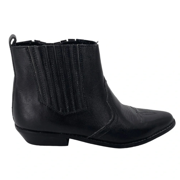 Crazy Horse Ankle Boots Booties Womens 6 Black Leather Cowgirl Festival Slip On - Picture 1 of 7